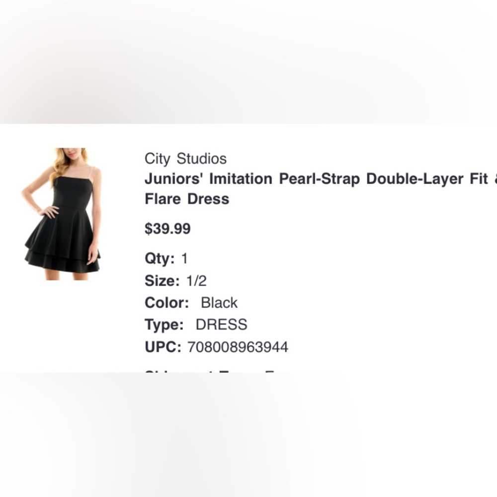 City Studios black dress, imitation pearl straps, brand new with tags, size 1/2 - Picture 5 of 7